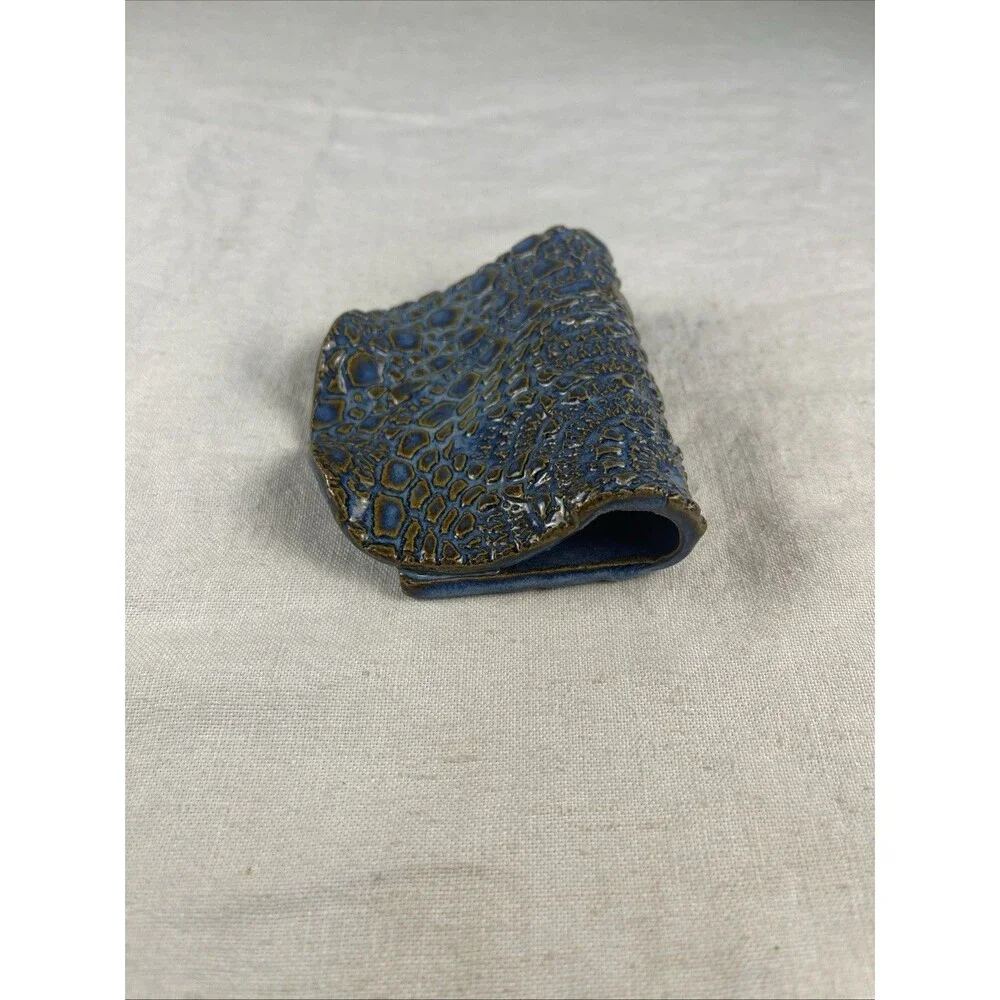 Handmade Studio Art Pottery Spoon Rest Ceramic Blue Bronze Reptile Sponge Holder